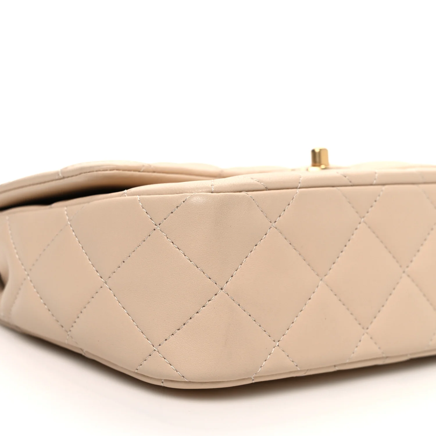 Lambskin Quilted Metal Enamel Chain Top Handle Square Flap Beige - Top Club