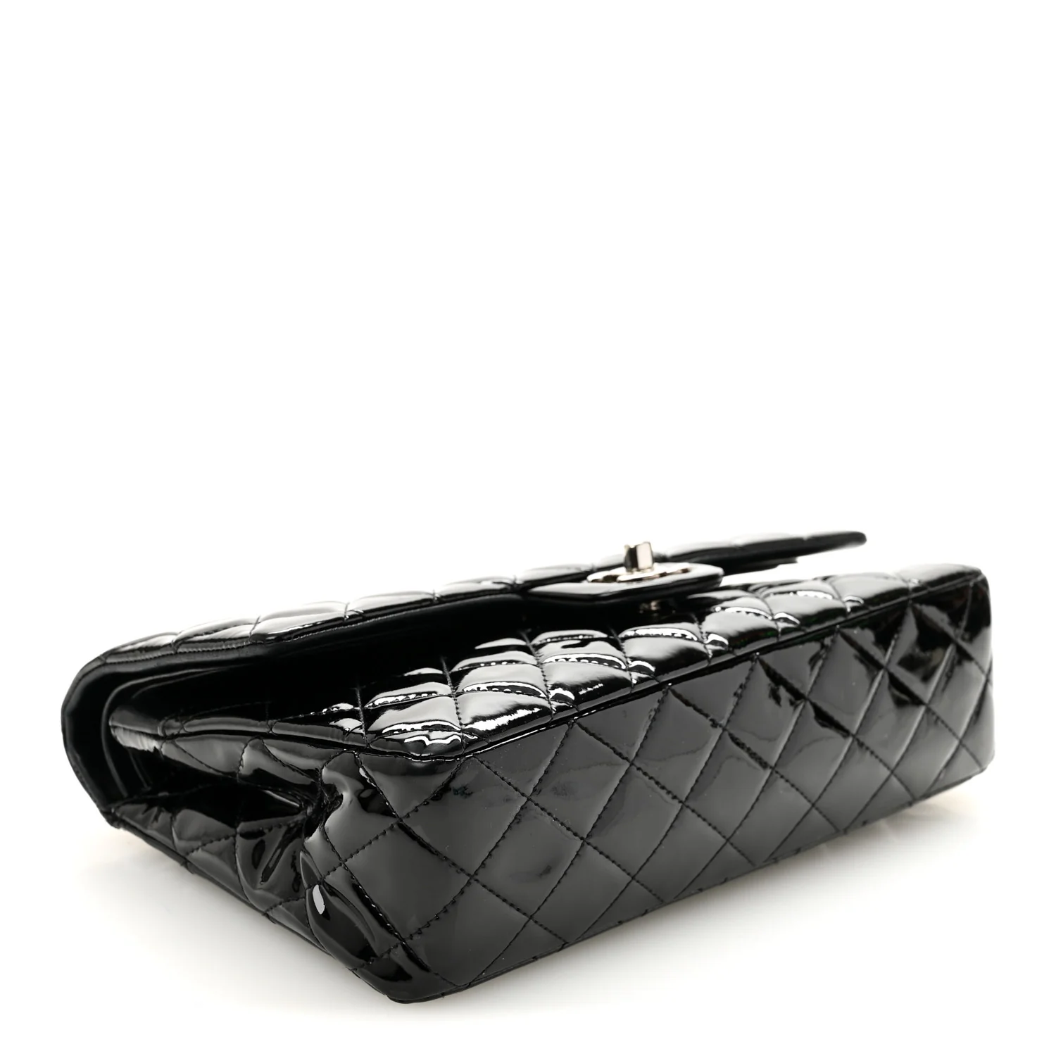 Patent Quilted Medium Double Flap Black - Top Club