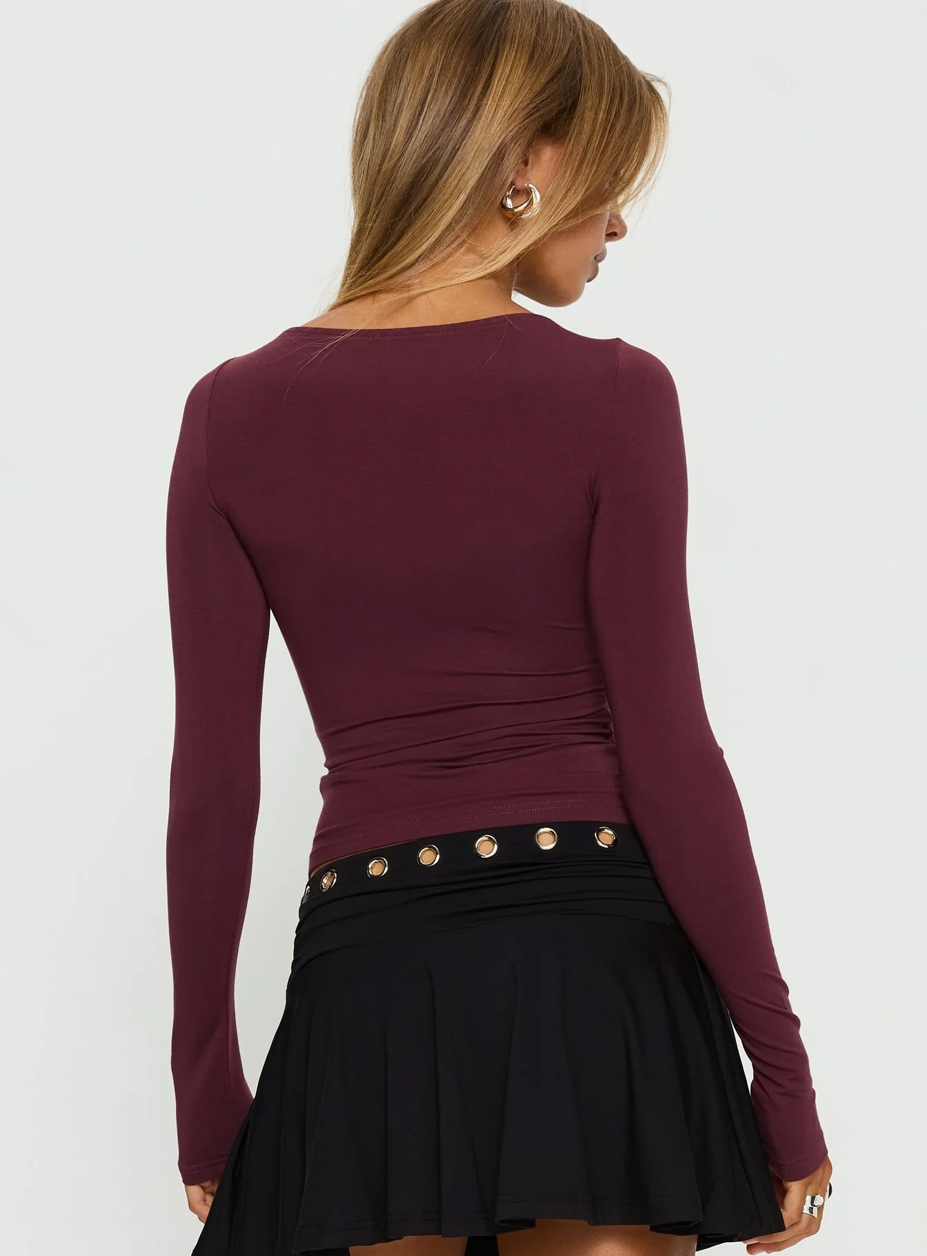 Angele Long Sleeve Keyhole Top Plum