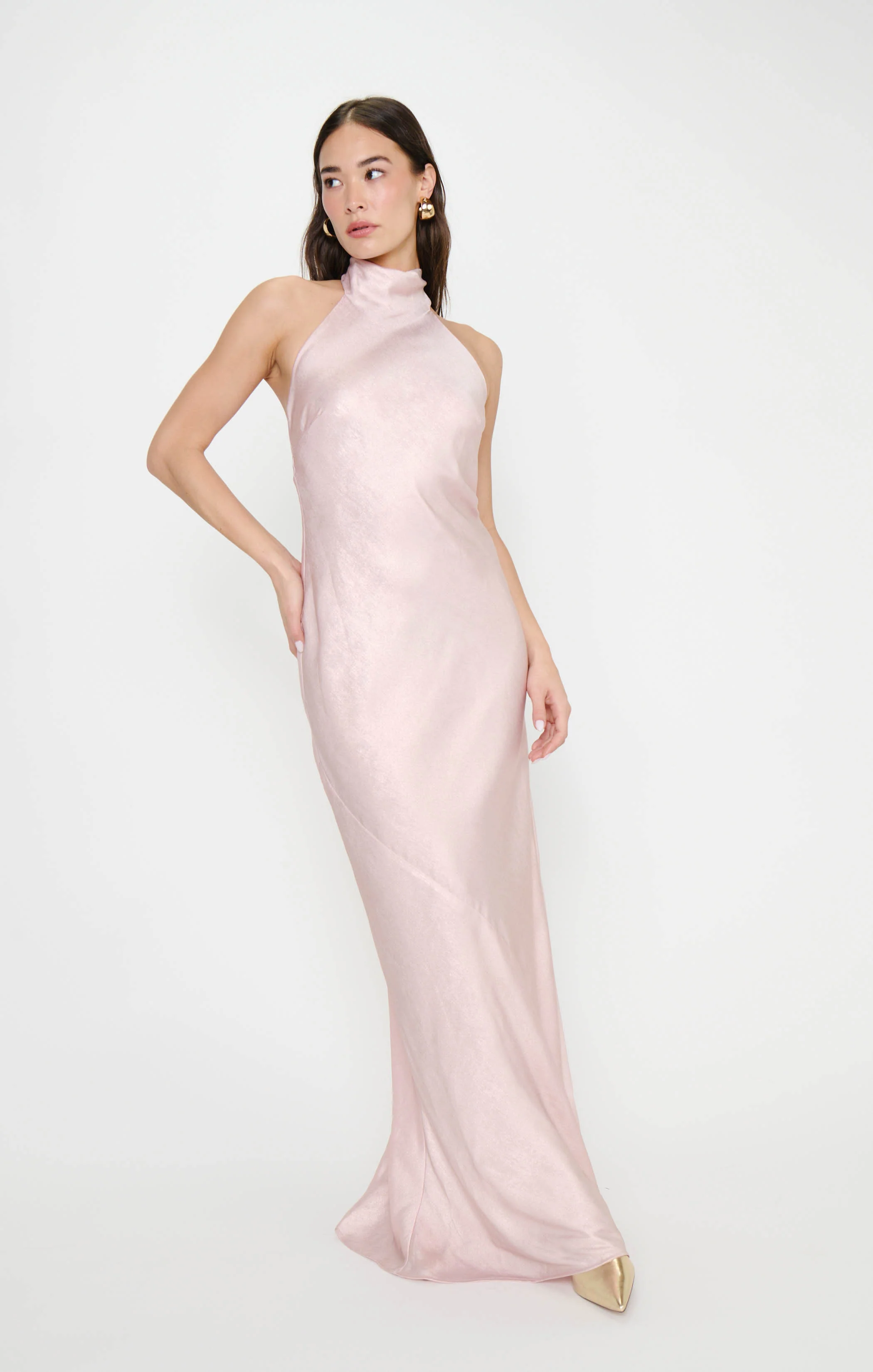 Lisa Maxi Dress ~ Powder Pink Chrome