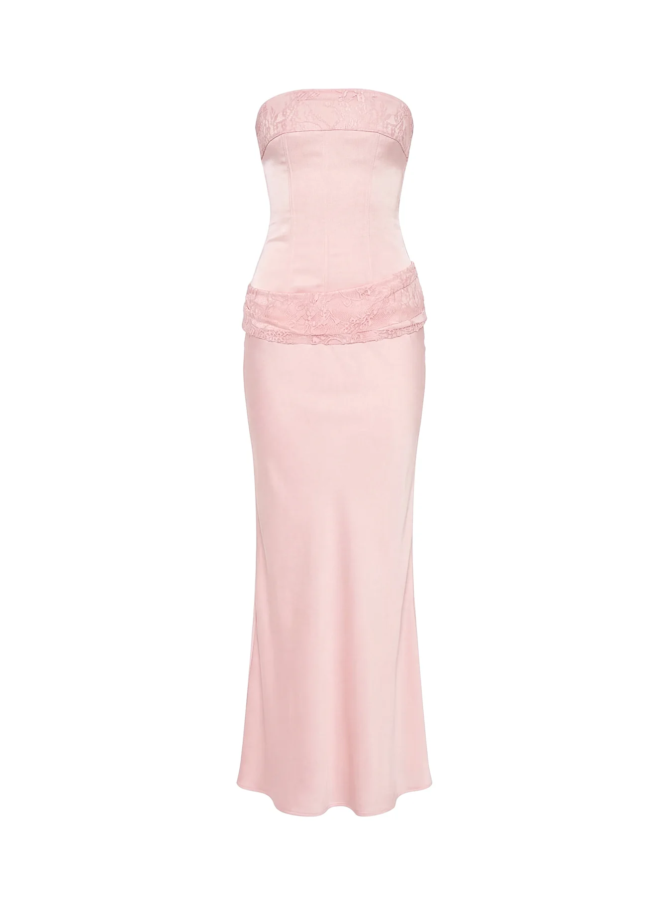 Sura Strapless Lace Detail Maxi Dress Pink