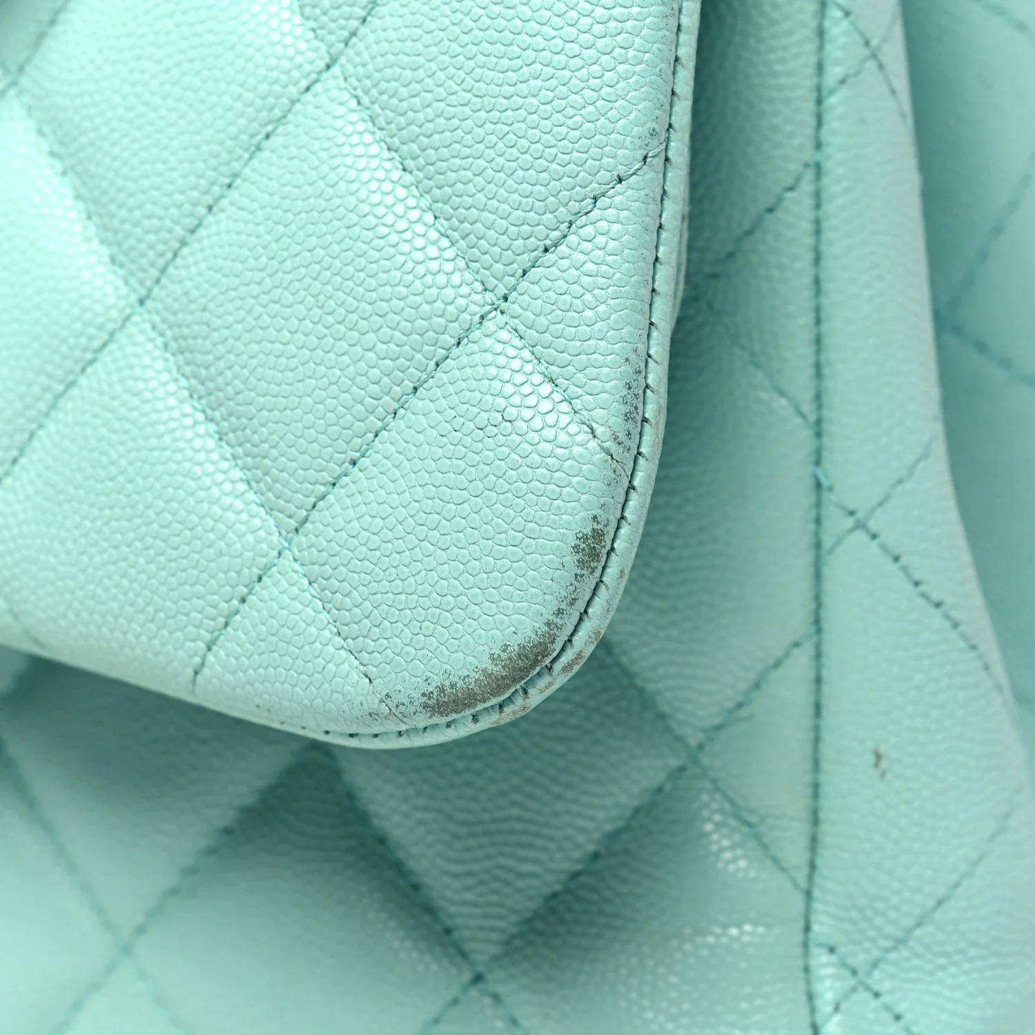 Caviar Quilted Jumbo Double Flap Light Green - Top Club