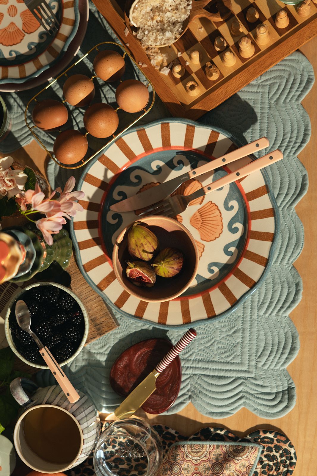 Lichtblauwe placemat set met schelpjes