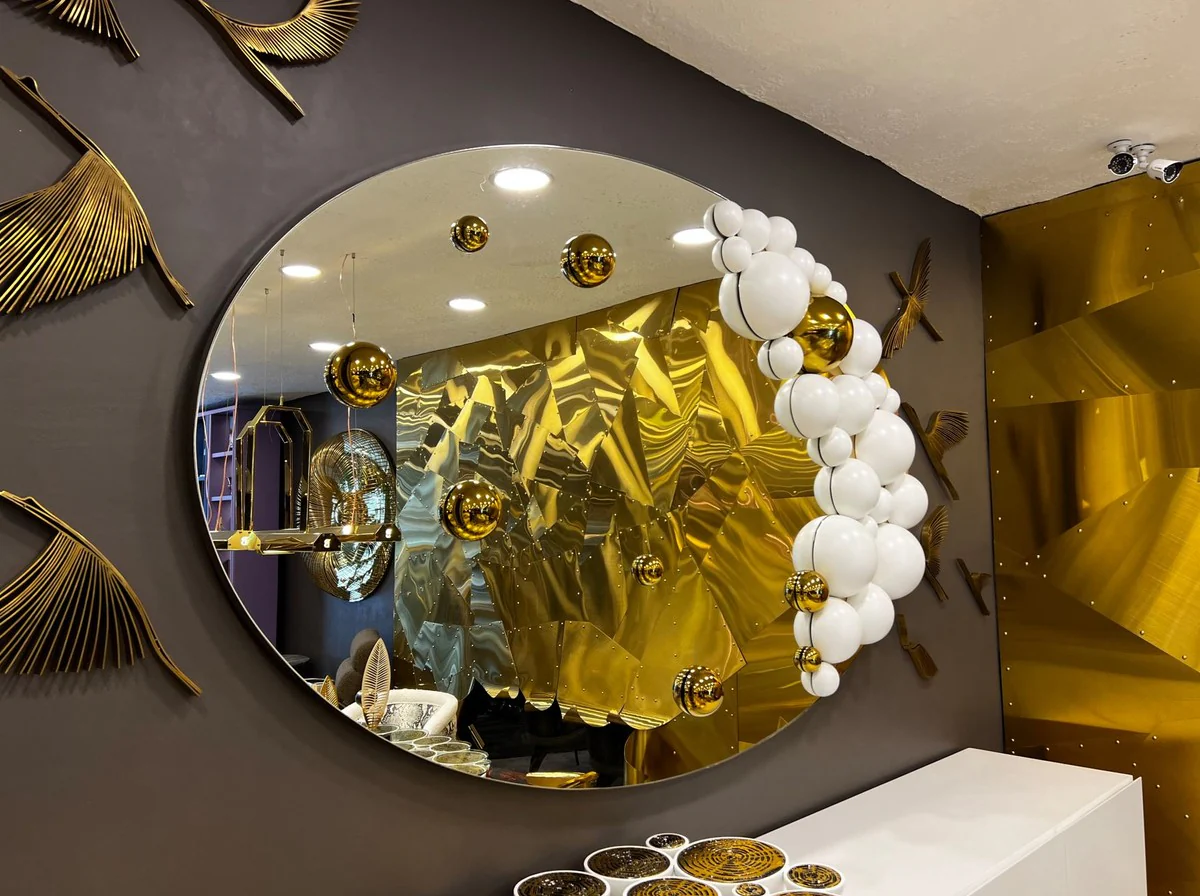 Luxury designer mirror white / gold 190 x H. 120 cm - Oval wall mirror - Cloakroom mirror - Luxury furniture - Hotel furniture - Designer furniture