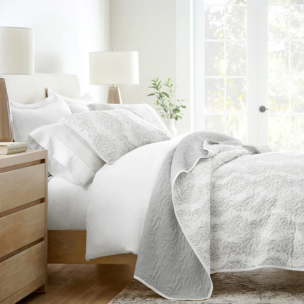 Distressed Damask Reversible Quilted Coverlet Set (Sale)