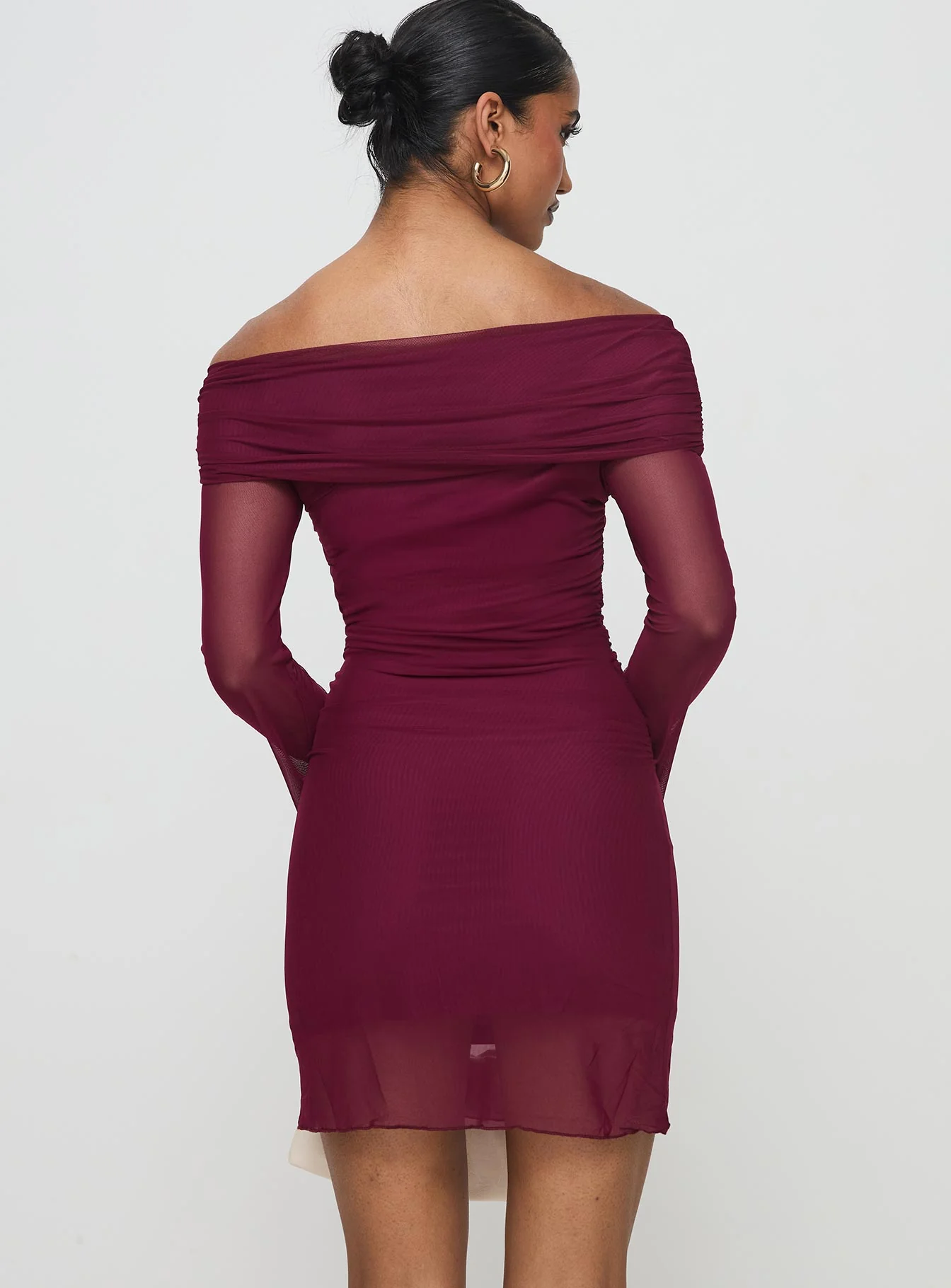 Consideration Long Sleeve Mini Dress Burgundy