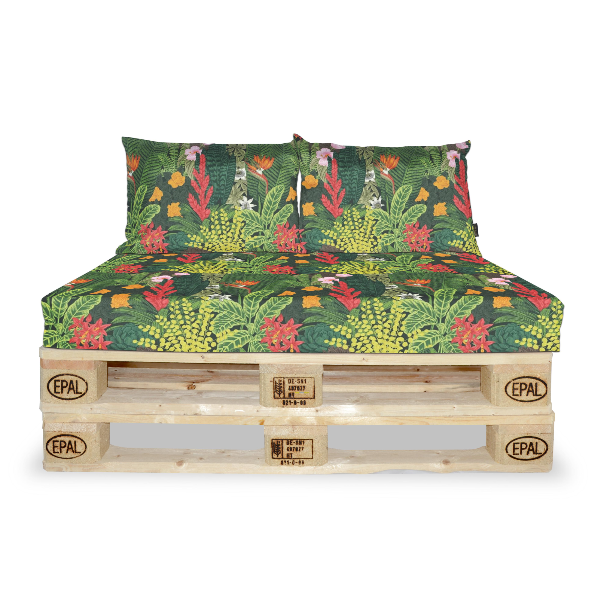 Palletkussen set bloemen jungle 120 x 80 x 12 cm