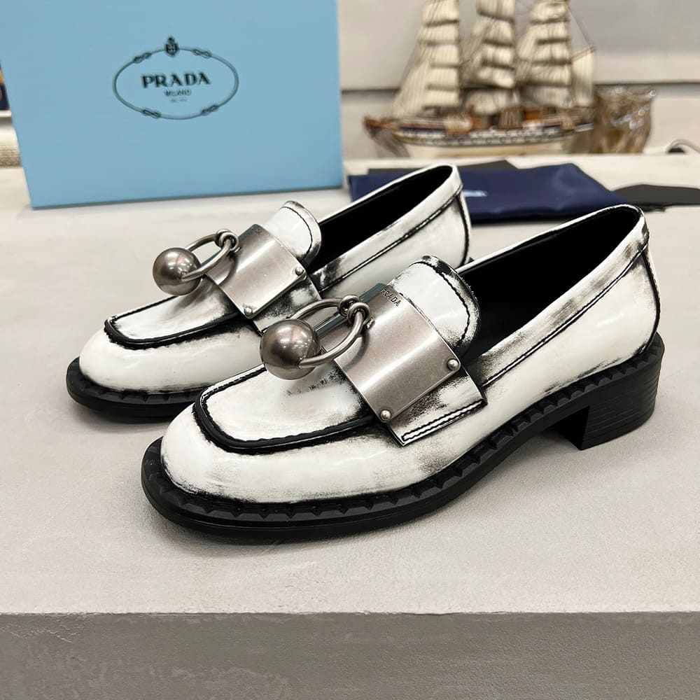 PRADA Brushed leather loafers with metal details - Top Club