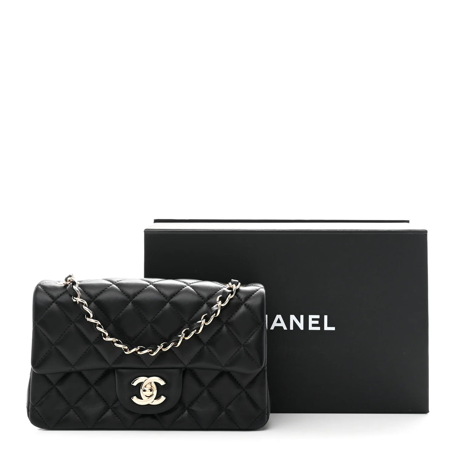Lambskin Quilted Mini Rectangular Flap Black - Top Club