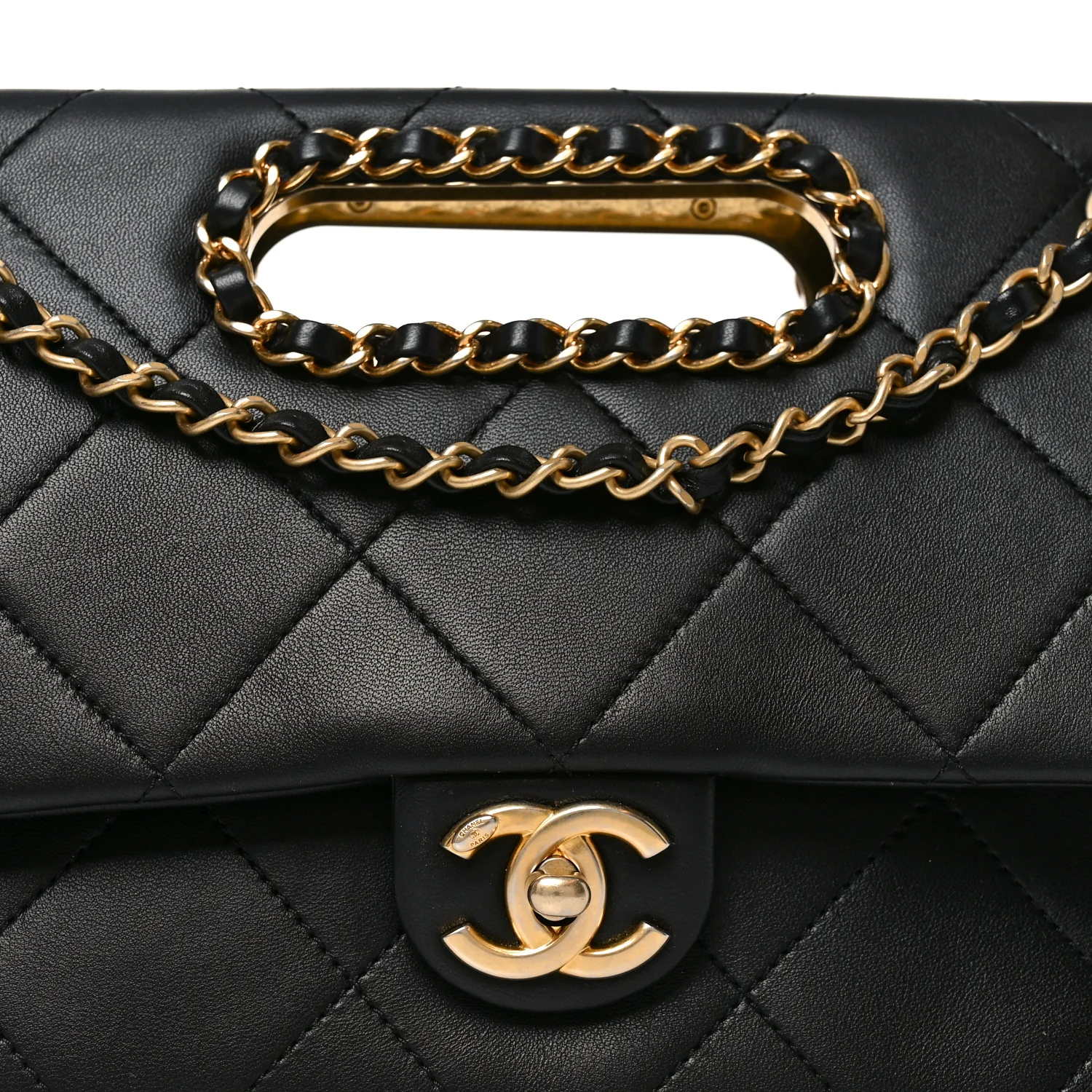Lambskin Small Chain Handle Flap Bag Black - Top Club