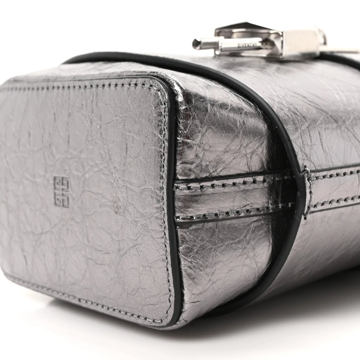 Laminated Lambskin Micro Shark Lock Bucket Bag Silvery Grey - Top Club