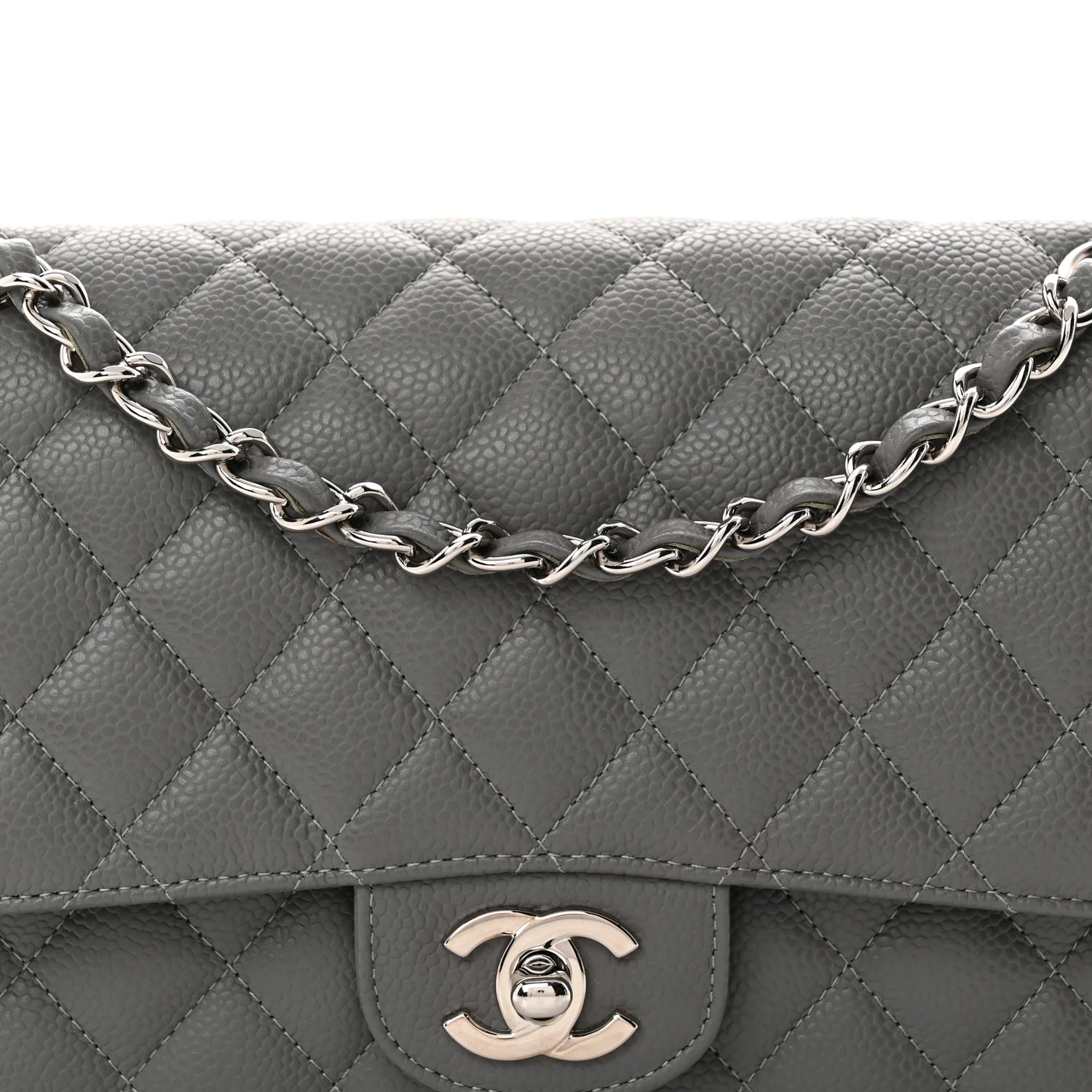 Caviar Quilted Medium Double Flap Grey - Top Club