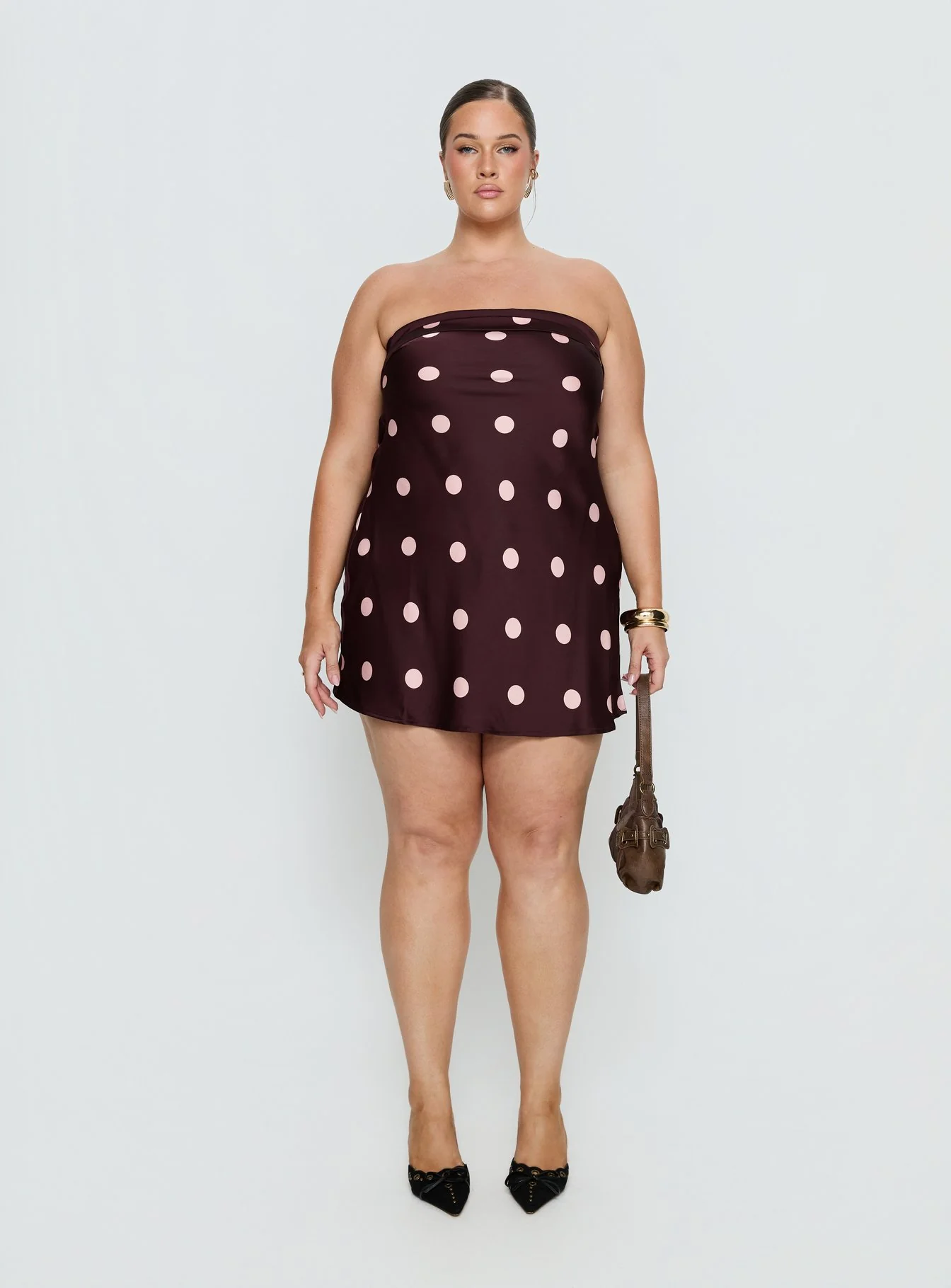 Phillipa Mini Dress Plum / Pink Polka Dot Curve