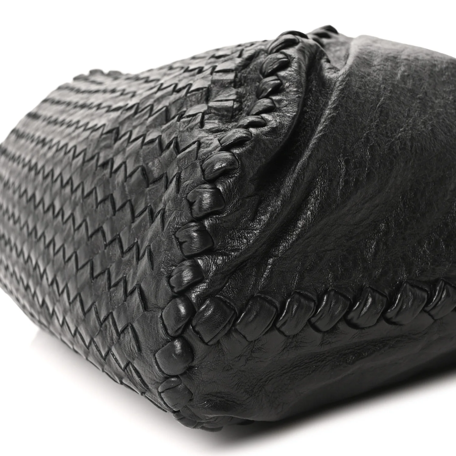 Grained Lambskin Intrecciato Large Shoulder Bag Black - Top Club