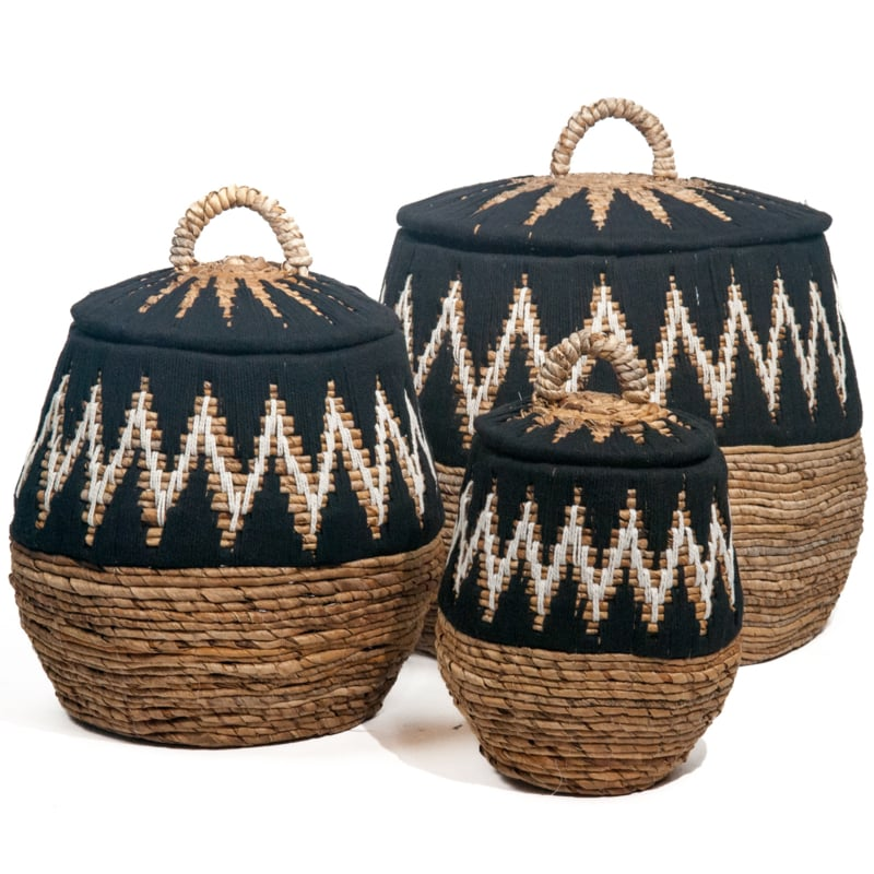Waterhyacint mand Tali met deksel zwart/naturel Large