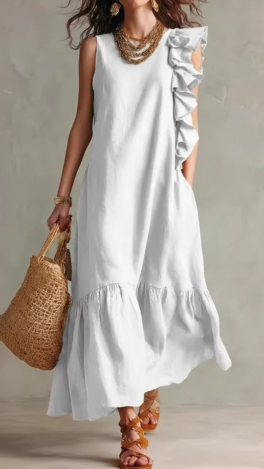 Women's Sleeveless Dress with Asymmetrical Ruffles - Nordfashionstorm - Women's Clothing, Fashion for You - Nordfashionstorm.com