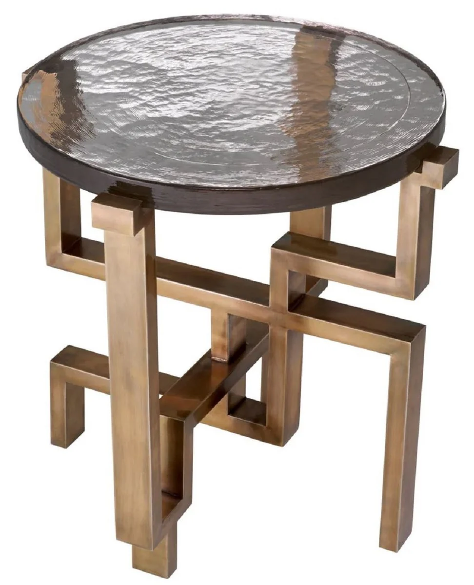 Luxury side table vintage brass Ø 57 x H. 56 cm - Round stainless steel table with glass top - Luxury furniture - Living room furniture - Luxury furnishings - Living room furnishings
