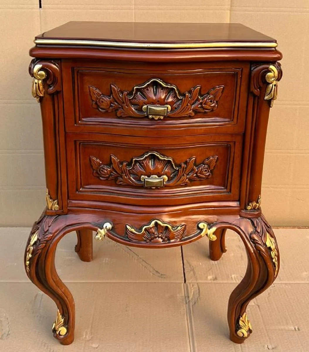Luxury Baroque chest of drawers brown / gold - Magnificent Baroque bedside table with 2 drawers - Luxury bedroom furniture in Baroque style - Baroque furniture - Baroque furnishings