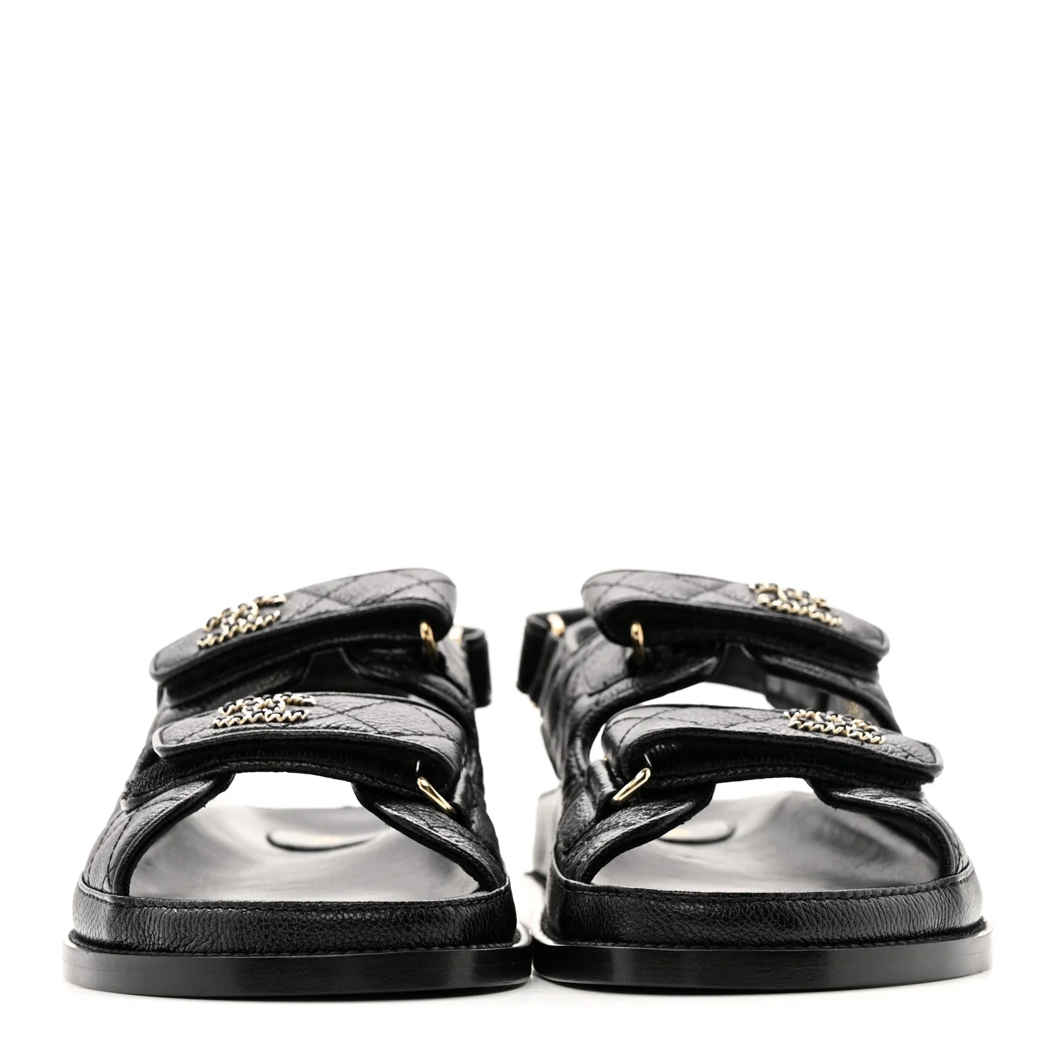 Grained Calfskin Velcro Dad Sandals 38.5 Black - Top Club