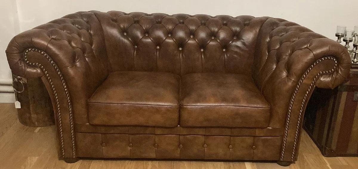 Luxury Chesterfield Leather 2 Seater Sofa Vintage Brown 170 x 90 x H. 80 cm - Genuine Leather Living Room Sofa - Living Room Furniture - Chesterfield Furniture - Luxury Furniture - Luxury Living Room Furnishings