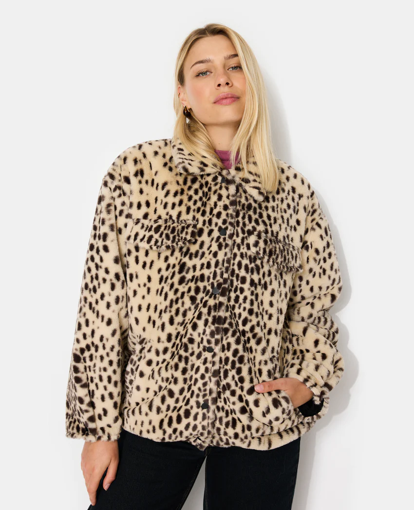 Pimkie Blouson forme chemise en fausse fourrure motif guépard