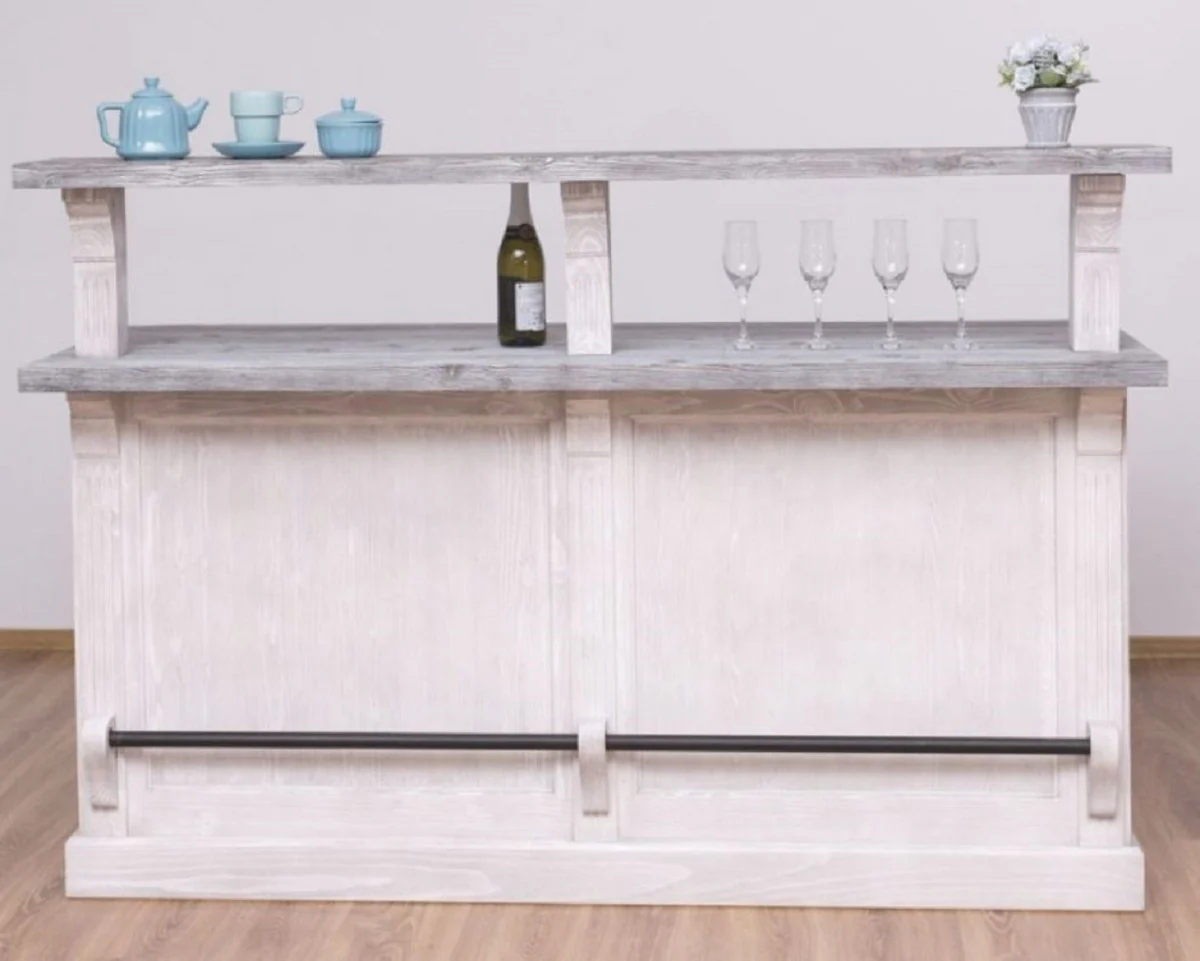 Country house style bar counter light gray / gray 180 x 68 x H. 120 cm - solid wood counter table - solid wood bar furniture - bar furniture in country house style - country house style furnishings