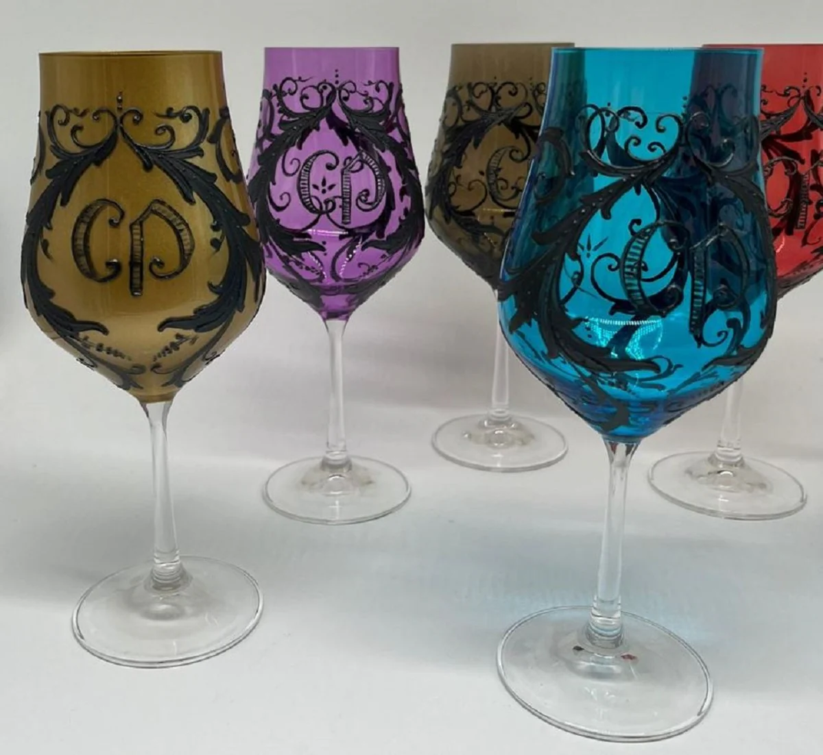 Luxury Baroque Wine Glass Set Colorful / Black - Handmade Wine Glasses