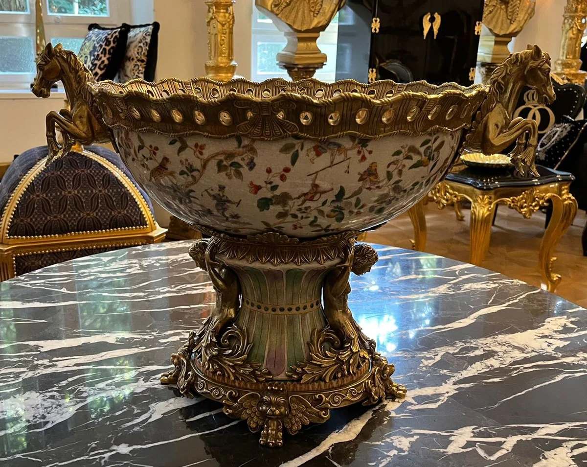 Art Nouveau porcelain bowl multicolored / brass 63 x 38 x H. 41 cm - Magnificent porcelain bowl - Baroque & Art Nouveau decorative accessories