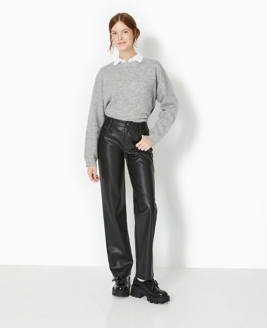 Pimkie Pantalon droit taille haute en simili cuir