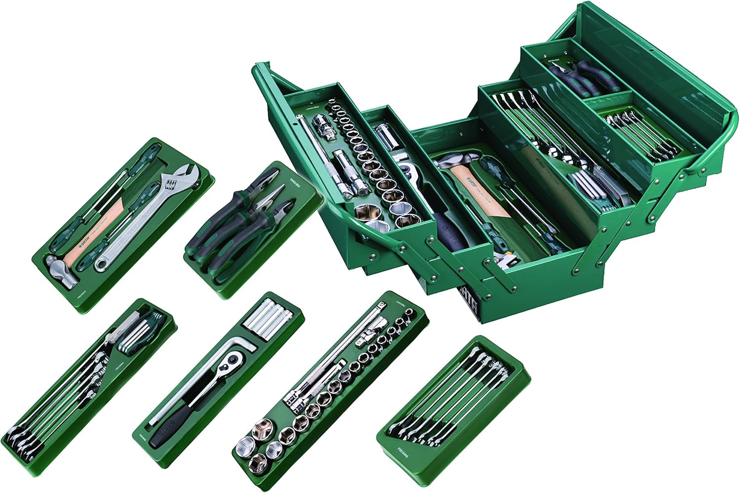SATA ST95104A70-6 - Cassetta portautensili a sbalzo e set di vassoi, 6 punti, 70 pezzi, multicolore