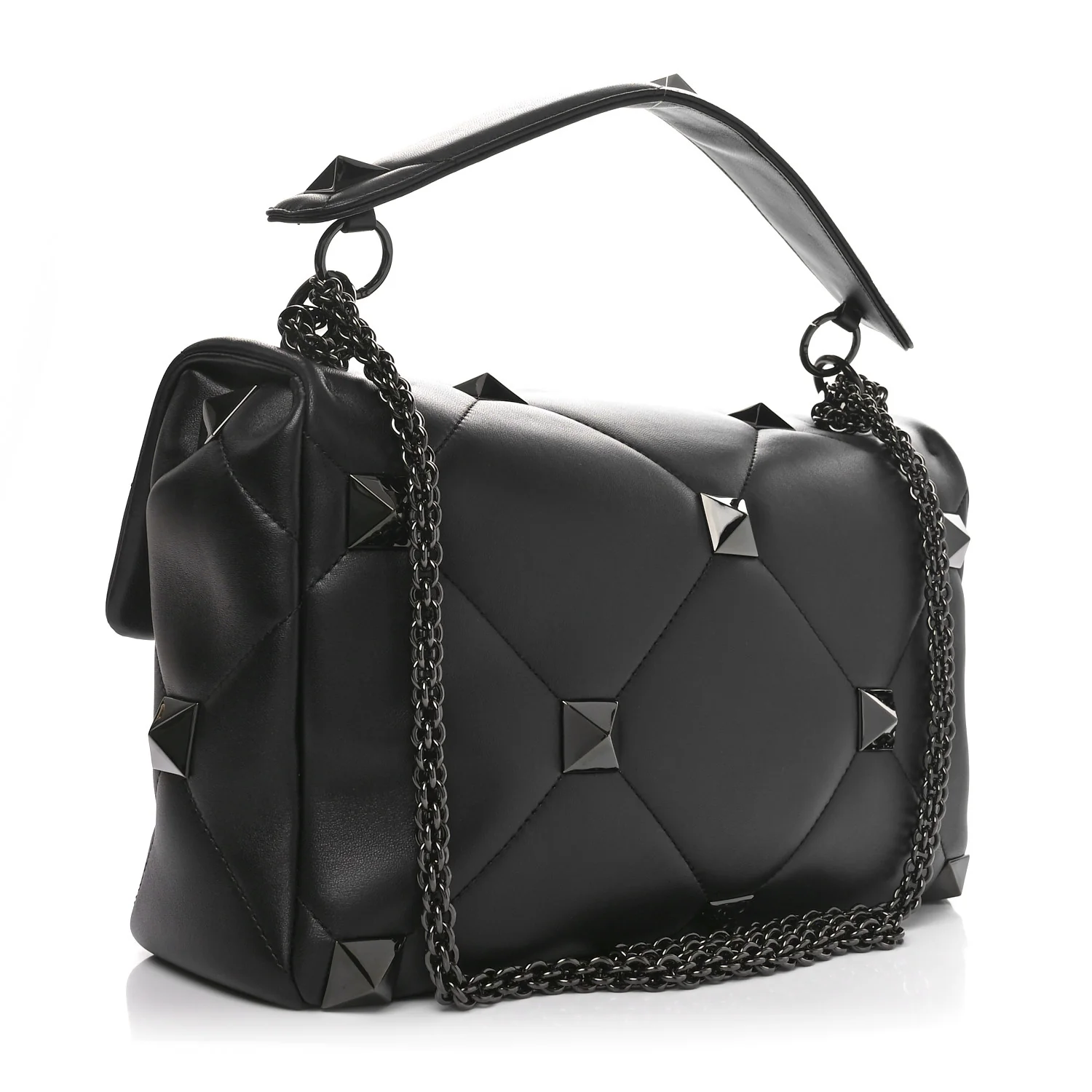 Nappa Monochrome Large Roman Stud Shoulder Bag Black - Top Club