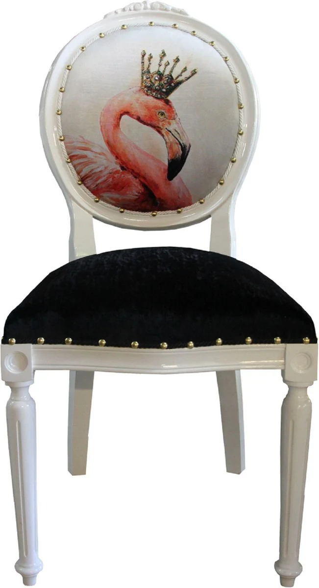 Luxury baroque dining room set flamingo with crown green / white / gold 48 x 50 x H. 98 cm - 6 handmade dining chairs with bling bling rhinestones - baroque dining room furniture
