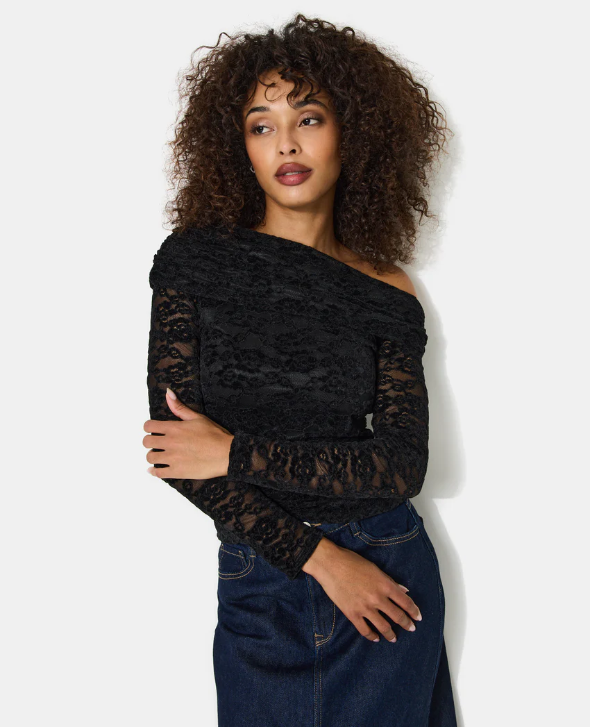 Pimkie Top asymétrique en résille avec fleurs velours