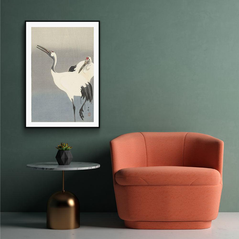 Walljar poster ingelijst - Ohara Koson - Crane bird Poster ingelijst - 70 x 100 cm