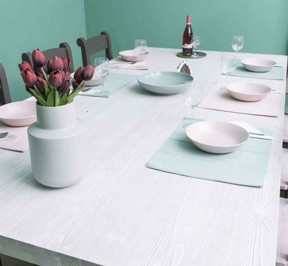 Country Style Dining Room Furniture Set Light Gray / Gray - 1 Dining Table & 6 Dining Chairs - Solid Wood Dining Room Furniture - Country Style Furniture
