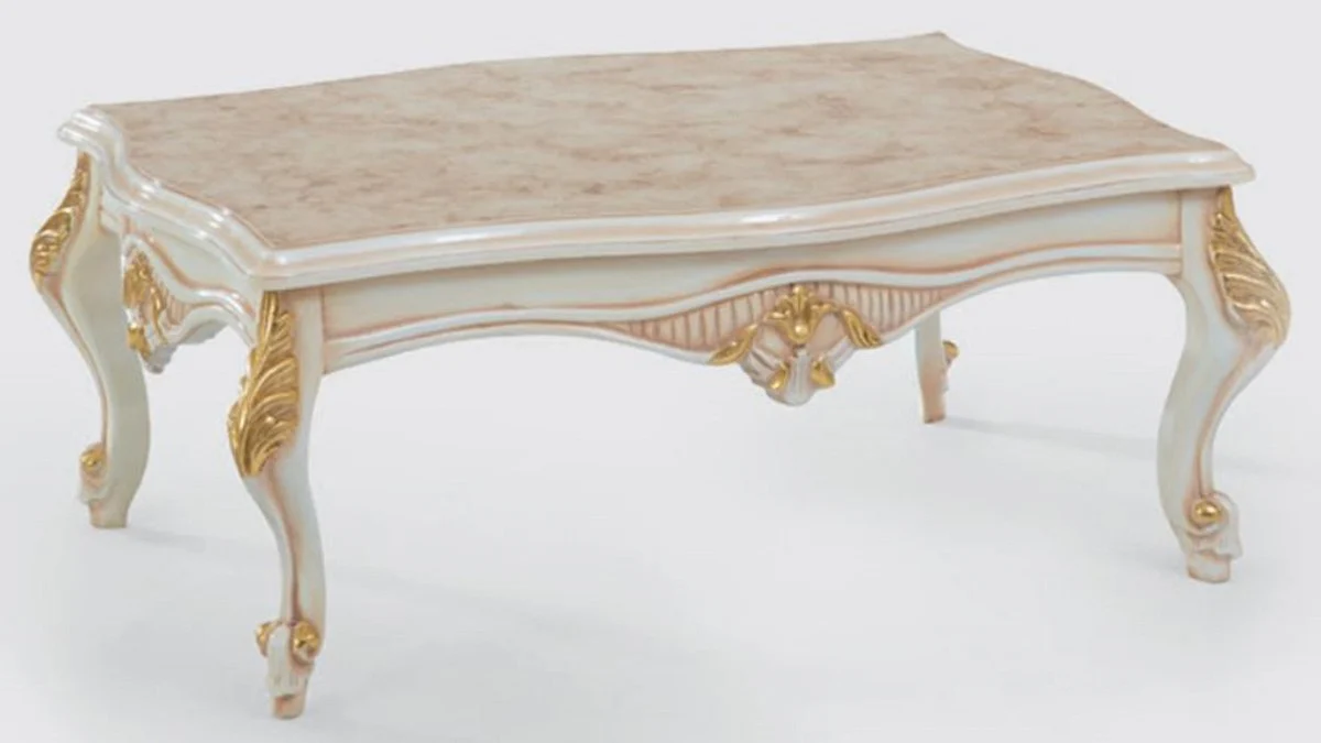 Luxury Baroque Living Room Set Beige / White / Gold - 2 Sofas & 2 Armchairs & 1 Coffee Table - Handcrafted Living Room Furniture in Baroque Style - Noble & Magnificent