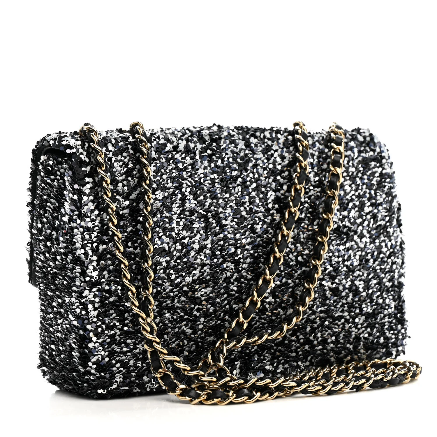 Sequin Quilted Small Single Flap Black White Grey - Top Club