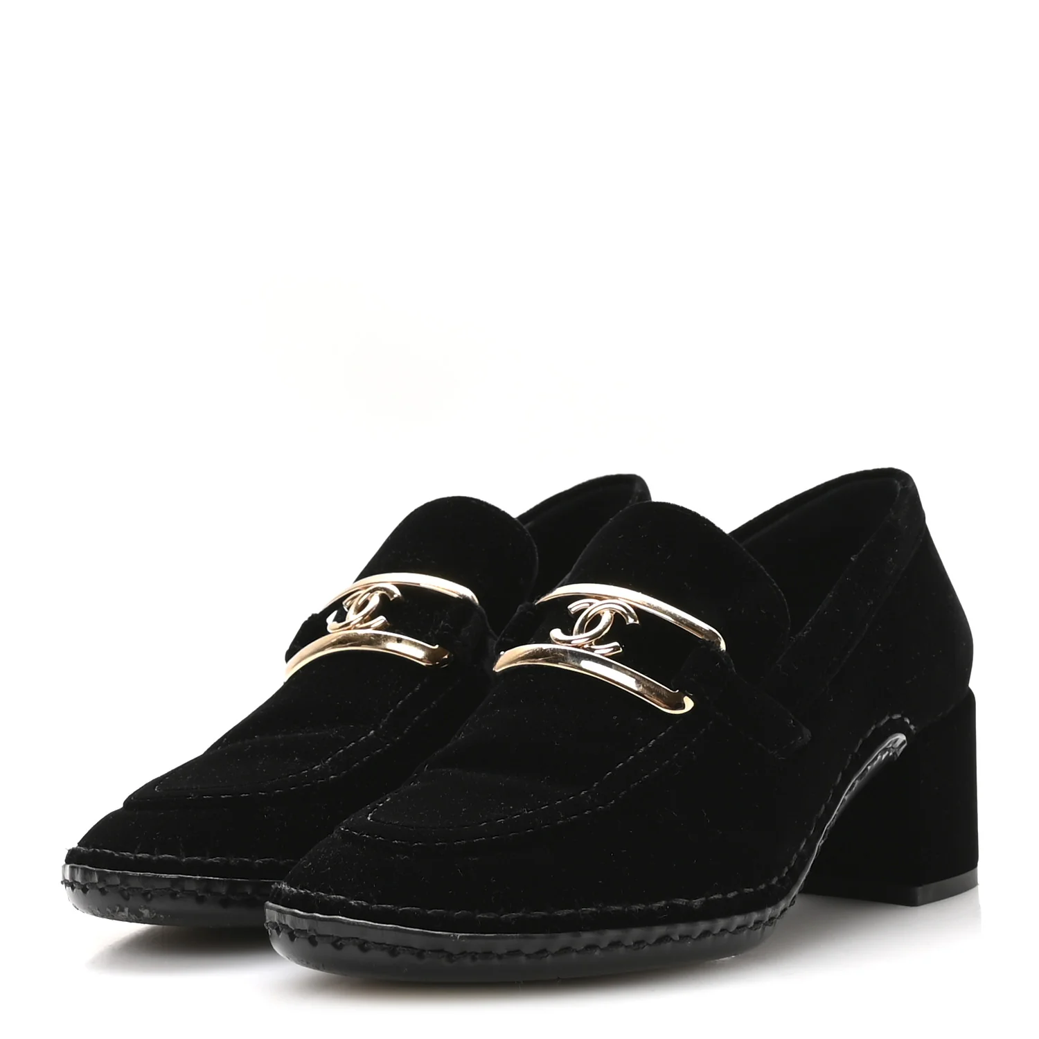 Shiny Calfskin Logo Loafers 38 Black - Top Club
