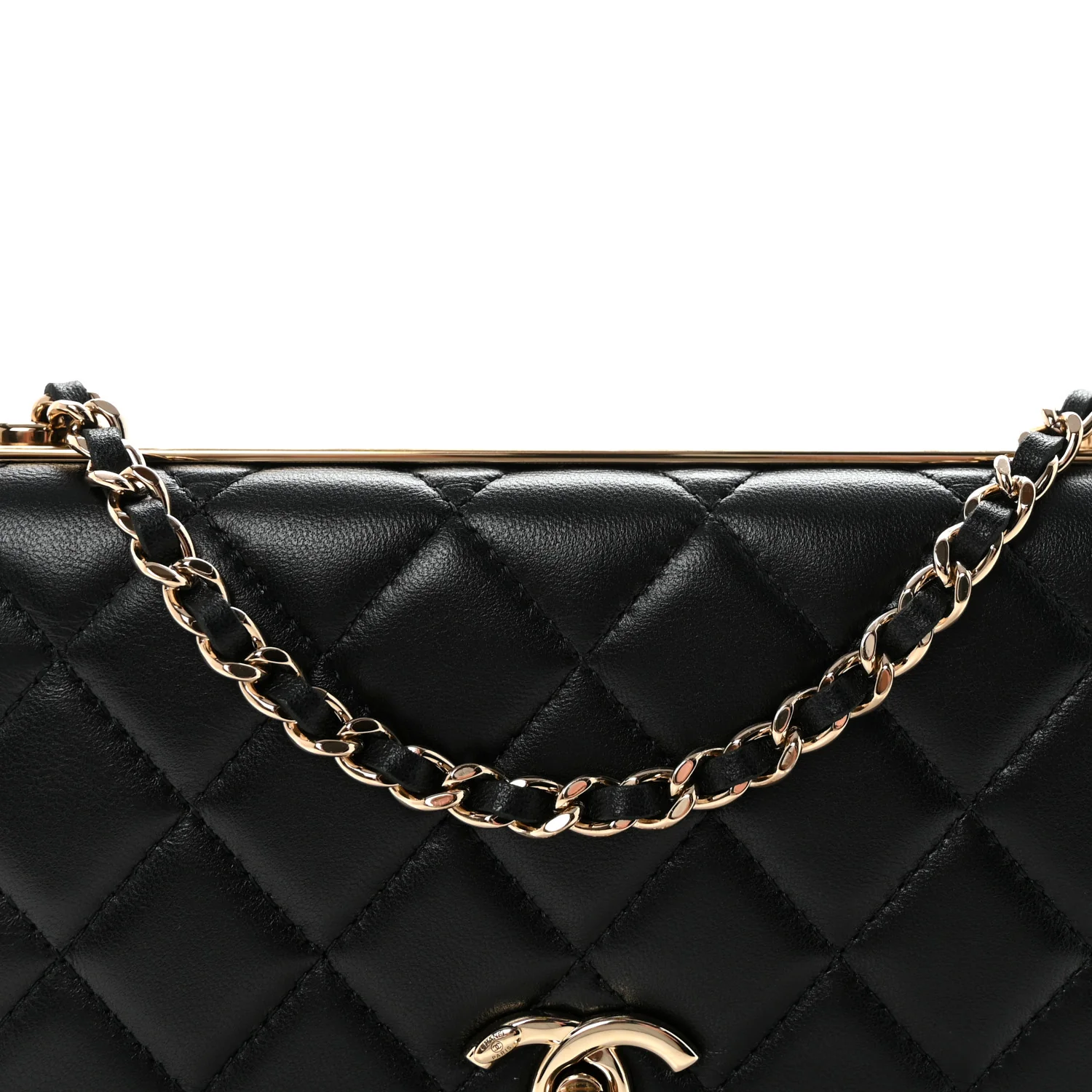 Lambskin Quilted Trendy CC Wallet On Chain WOC Black - Top Club