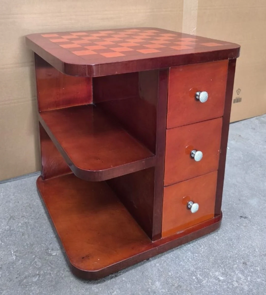Chess side table mahogany brown / silver 50 x 50 x H. 55 cm