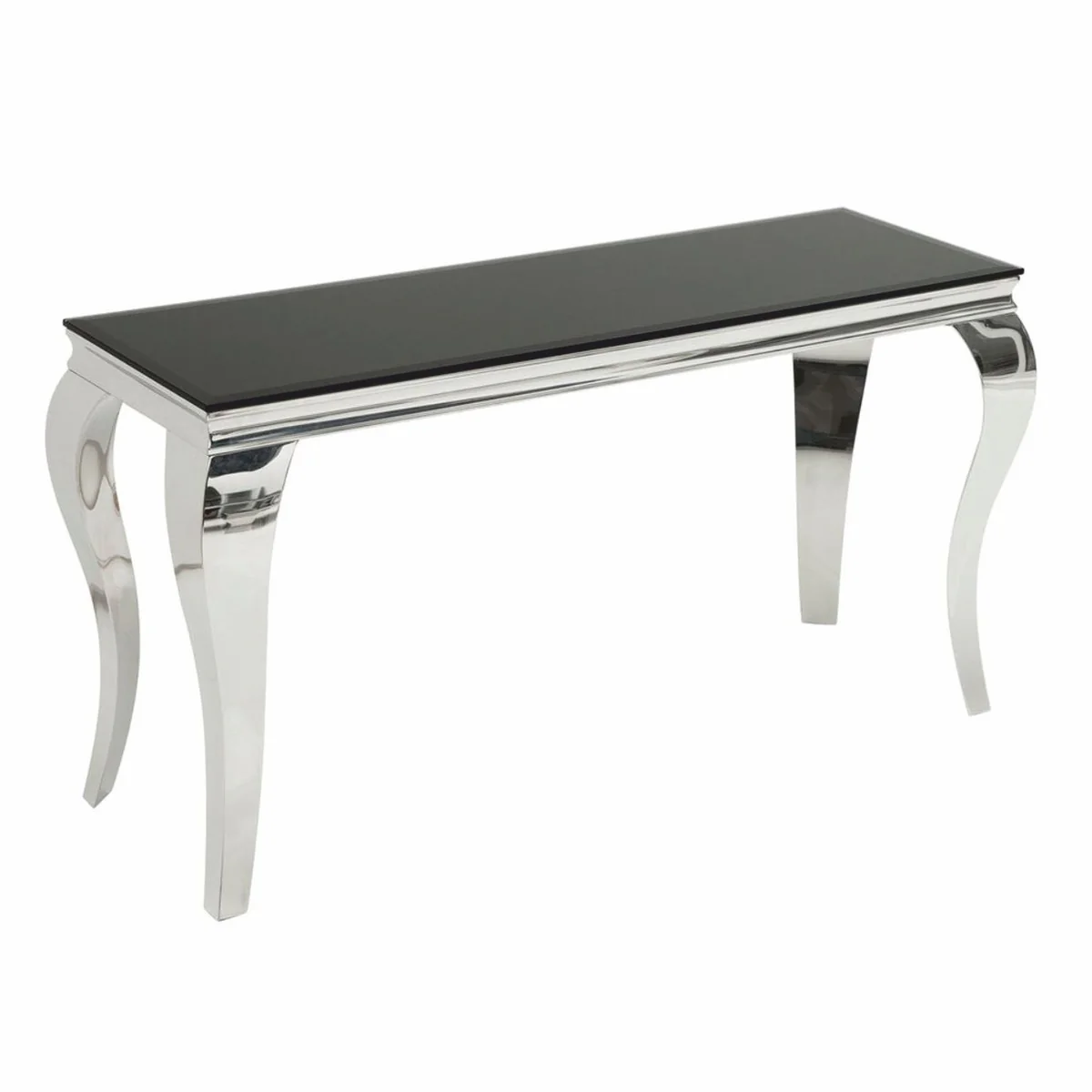 Baroque stainless steel console with glass top silver / black 145 cm