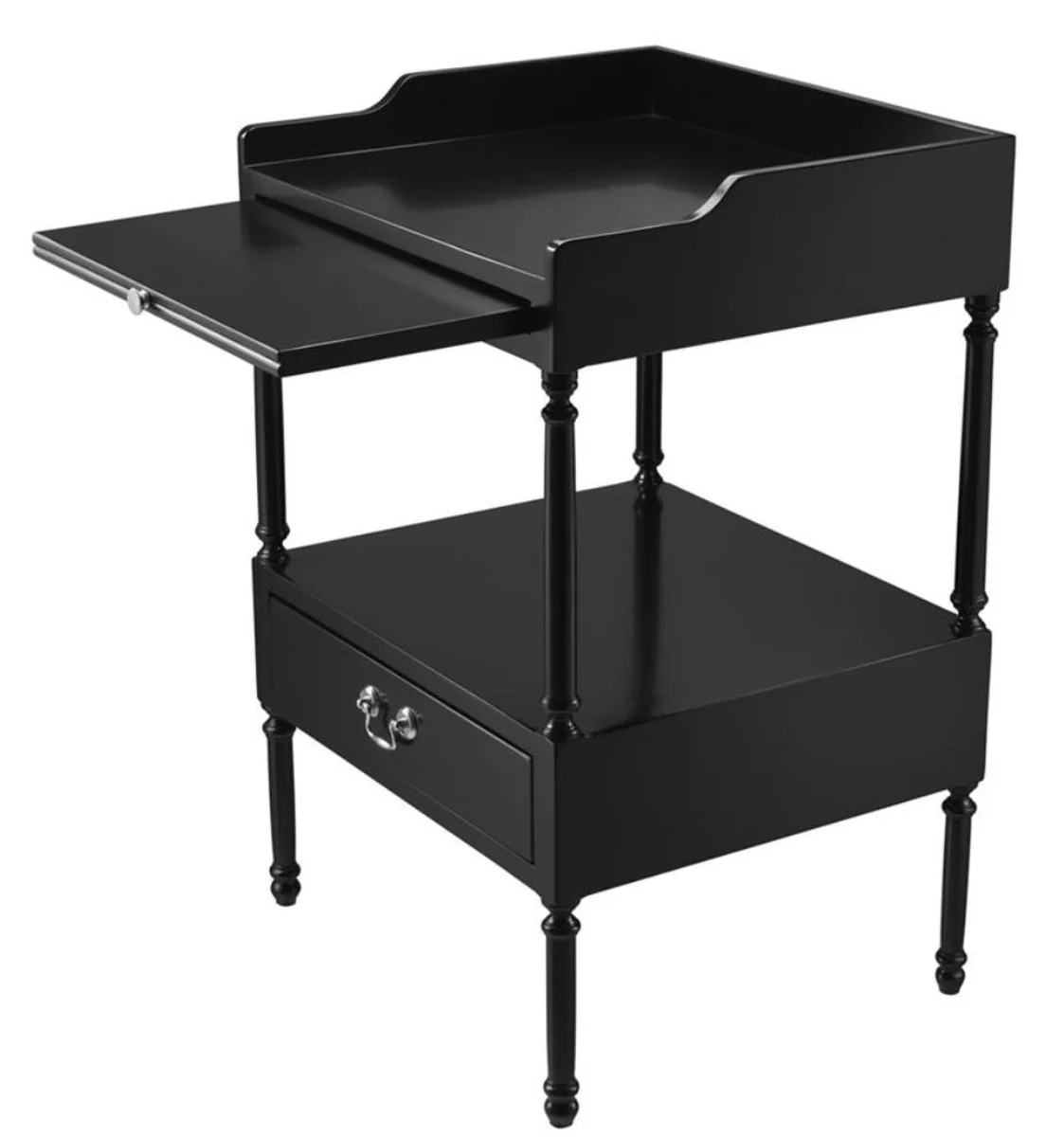 Luxury living room side table black / silver 48 x 42 x H. 73 cm - living room furniture