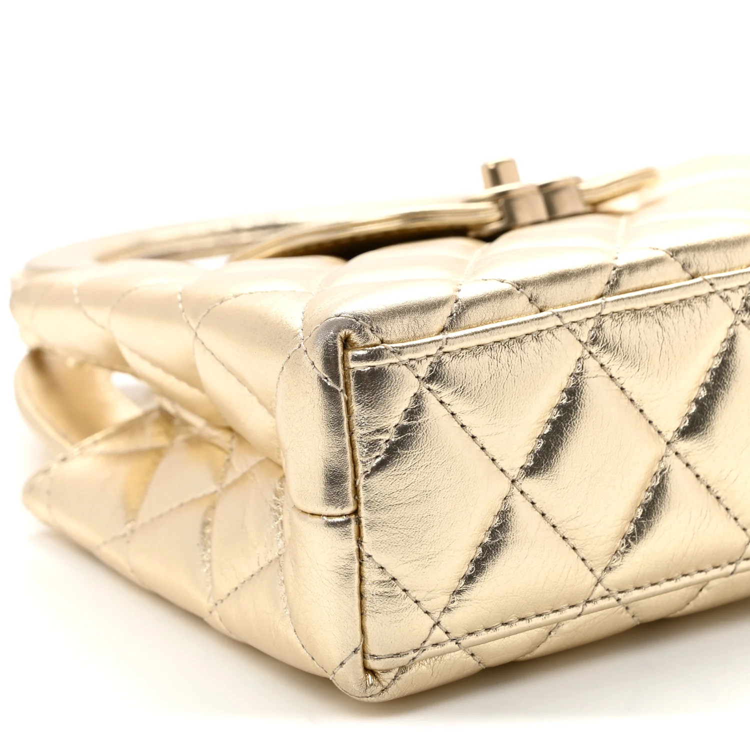 Metallic Shiny Aged Calfskin Quilted Nano Kelly Shopper Gold - Top Club