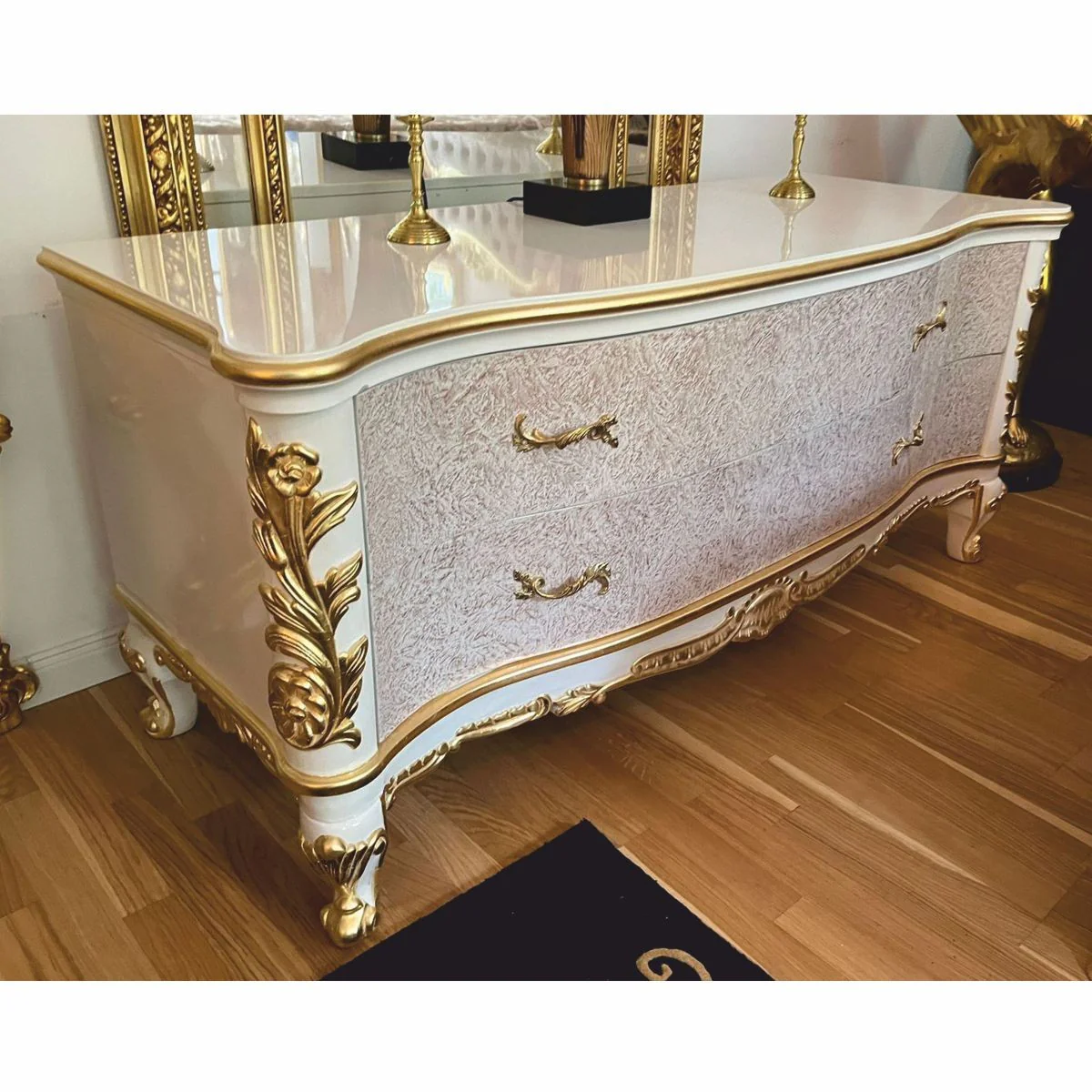 Luxury Baroque TV Cabinet White / Gold 165 cm - Baroque Furniture