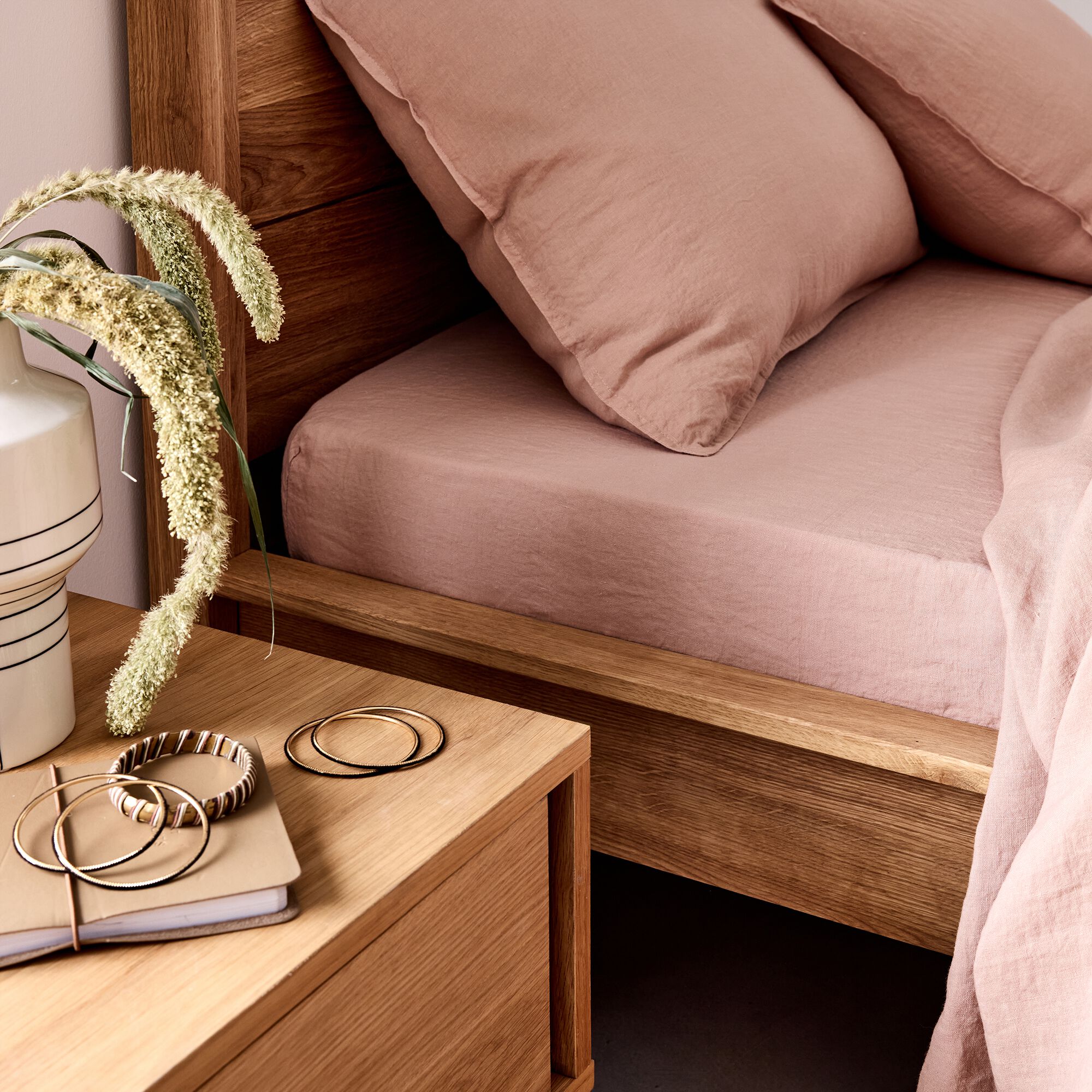 VENCE - Drap housse en lin lavé140x200cm B28cm - rose rosa