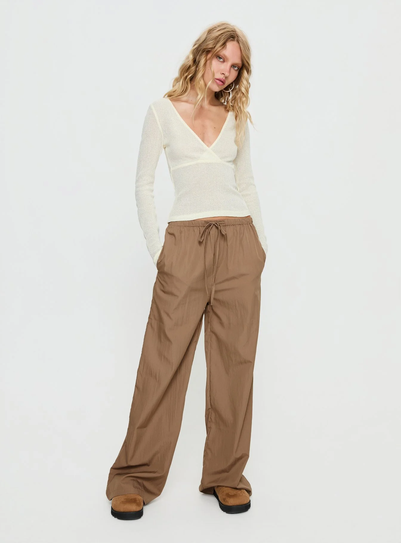 Cassidey Cross Front Long Sleeve Top Cream