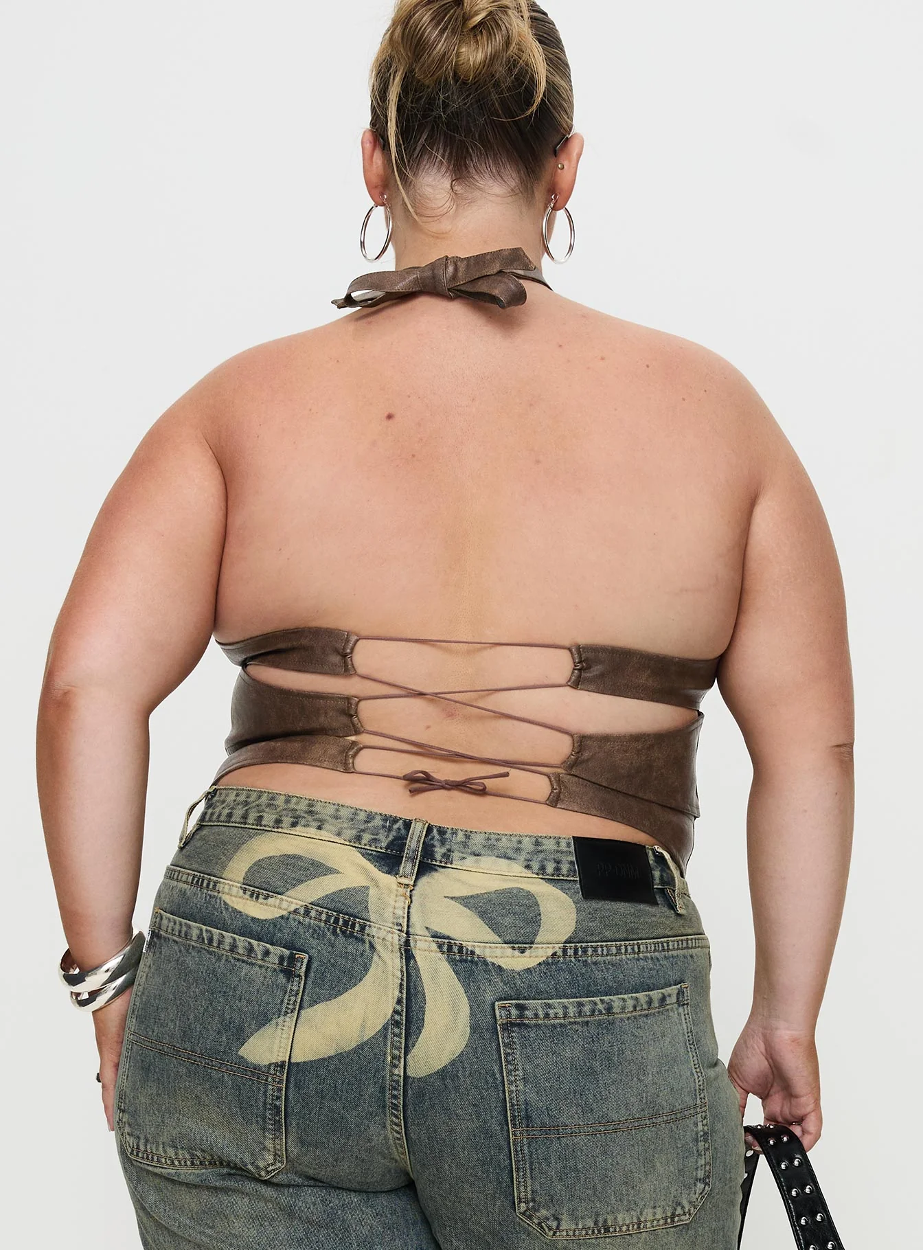 Treat You Better Ring Detail Faux Leather Top Brown Curve