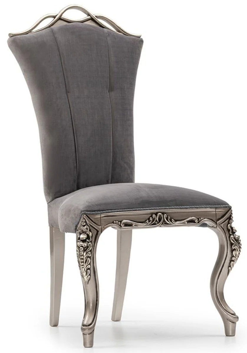 Luxury Baroque Dining Room Chair Set of 6 Gray / Silver - Magnificent Baroque Style Kitchen Chairs - Luxury Dining Room Furniture in Baroque Style - Baroque Dining Room Furniture - Baroque Style Furniture