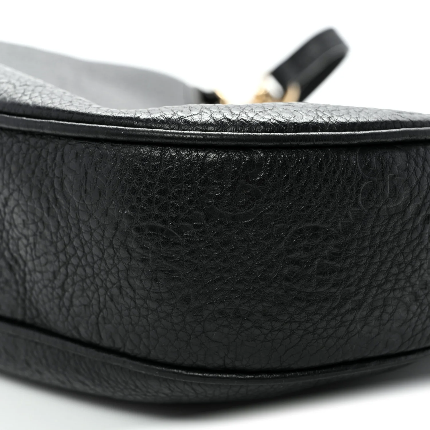 GG Grainy Calfskin Emblem Large Half Moon Shoulder Bag Black - Top Club