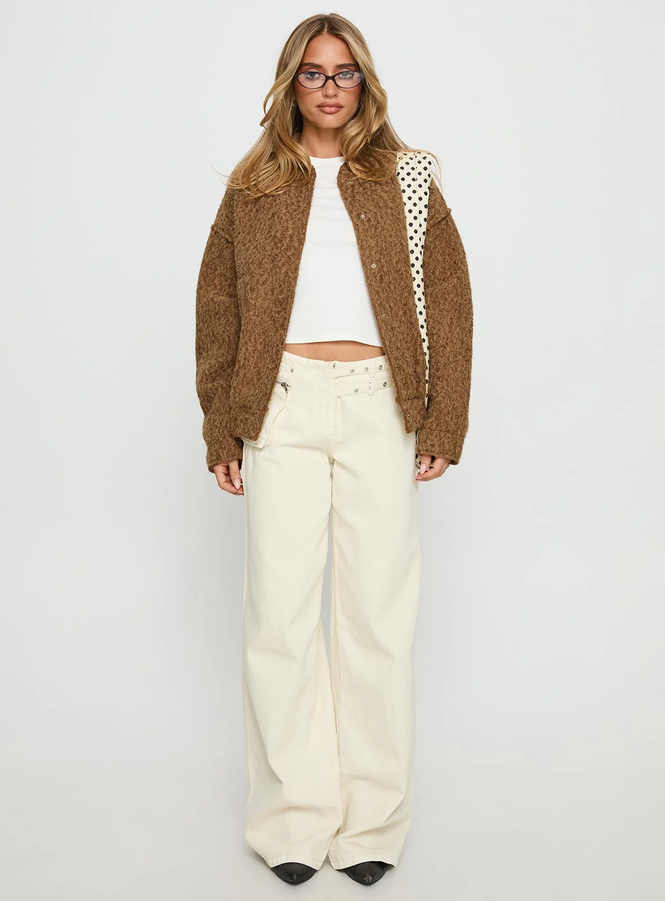 Kemberly Soft Textured Bomber Jacket Brown